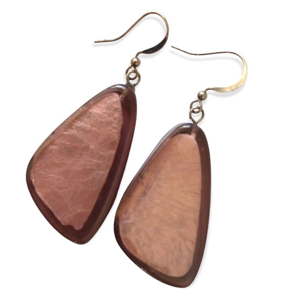 Purple Dangle Earrings Clear Encased Disco Pierced Large Lightweight Acrylic.